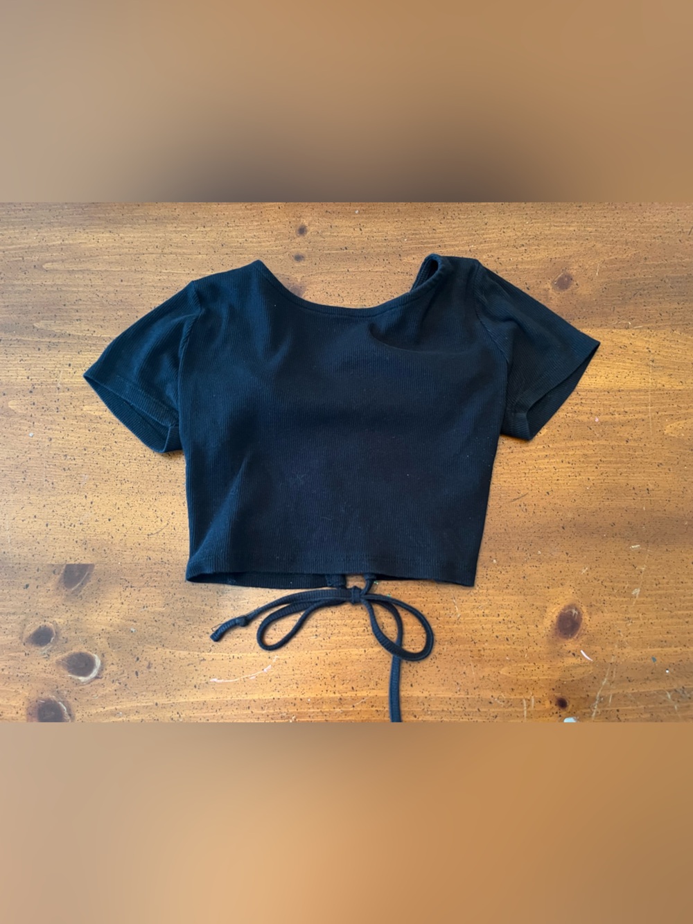 wild fable Black Ribbed Cut Out Tie Back Crop Top - Size S